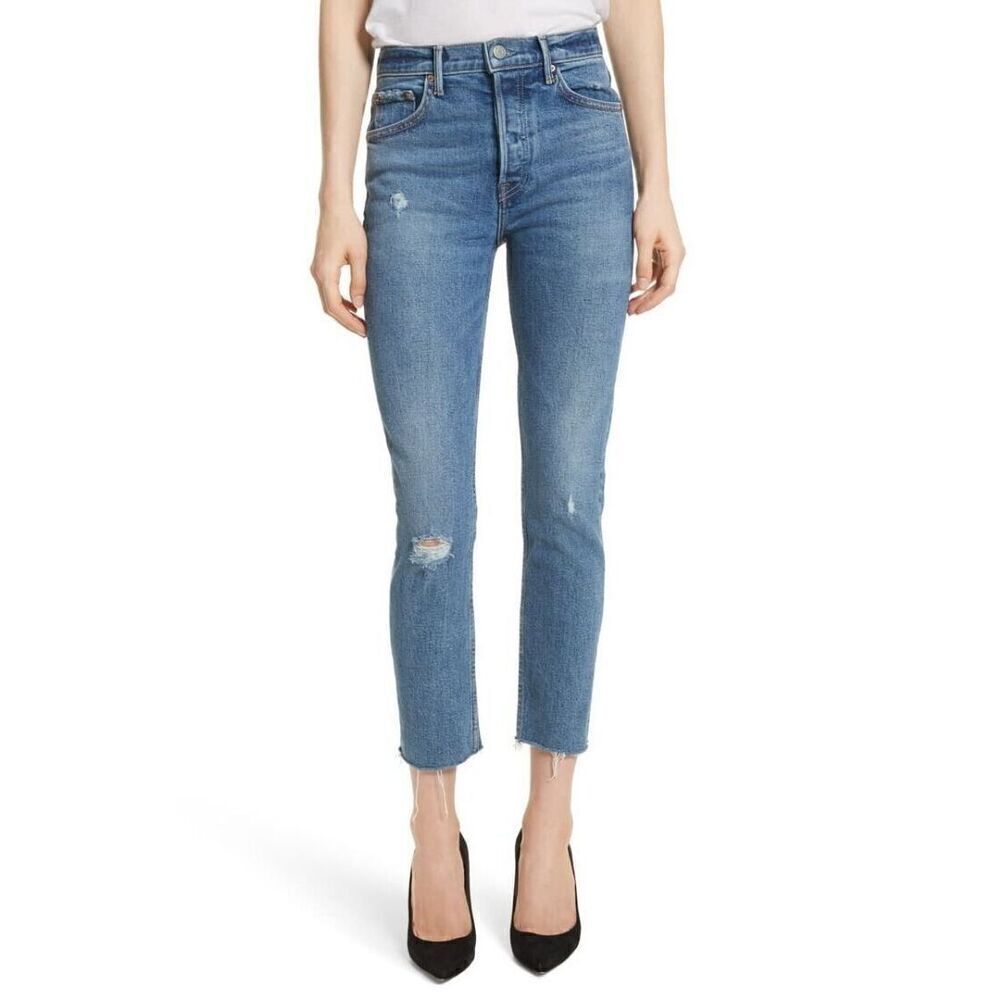 GRLFRND Womens Karolina High-Rise Skinny Jean Frayed Hem Button Fly Sixpence 23